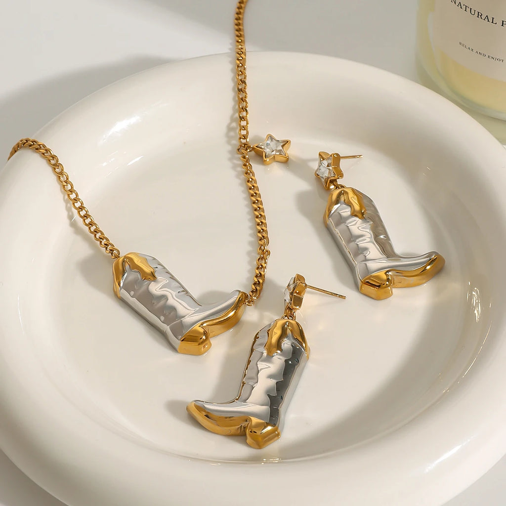 Cowboy Boot Earrings And Necklace