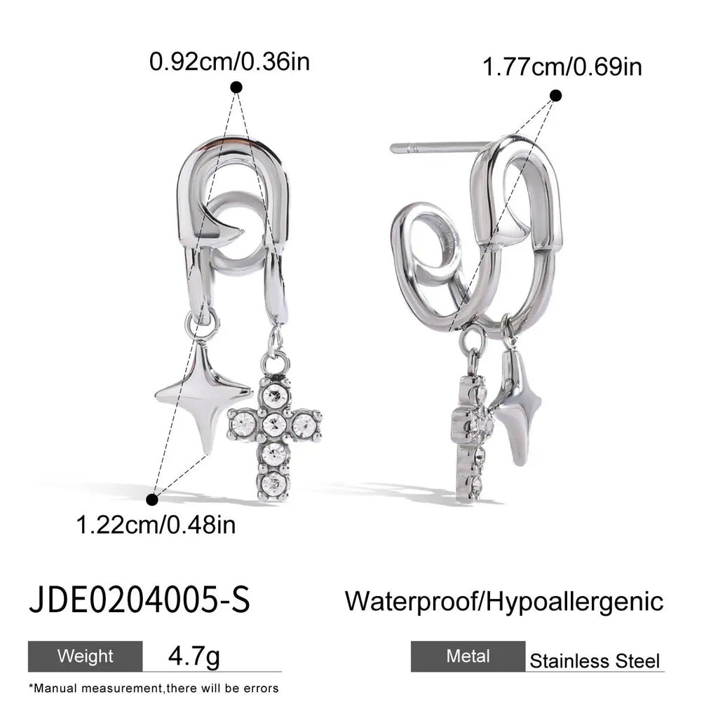White Zirconia Cross Quadrangle Pendant Dangle Earring