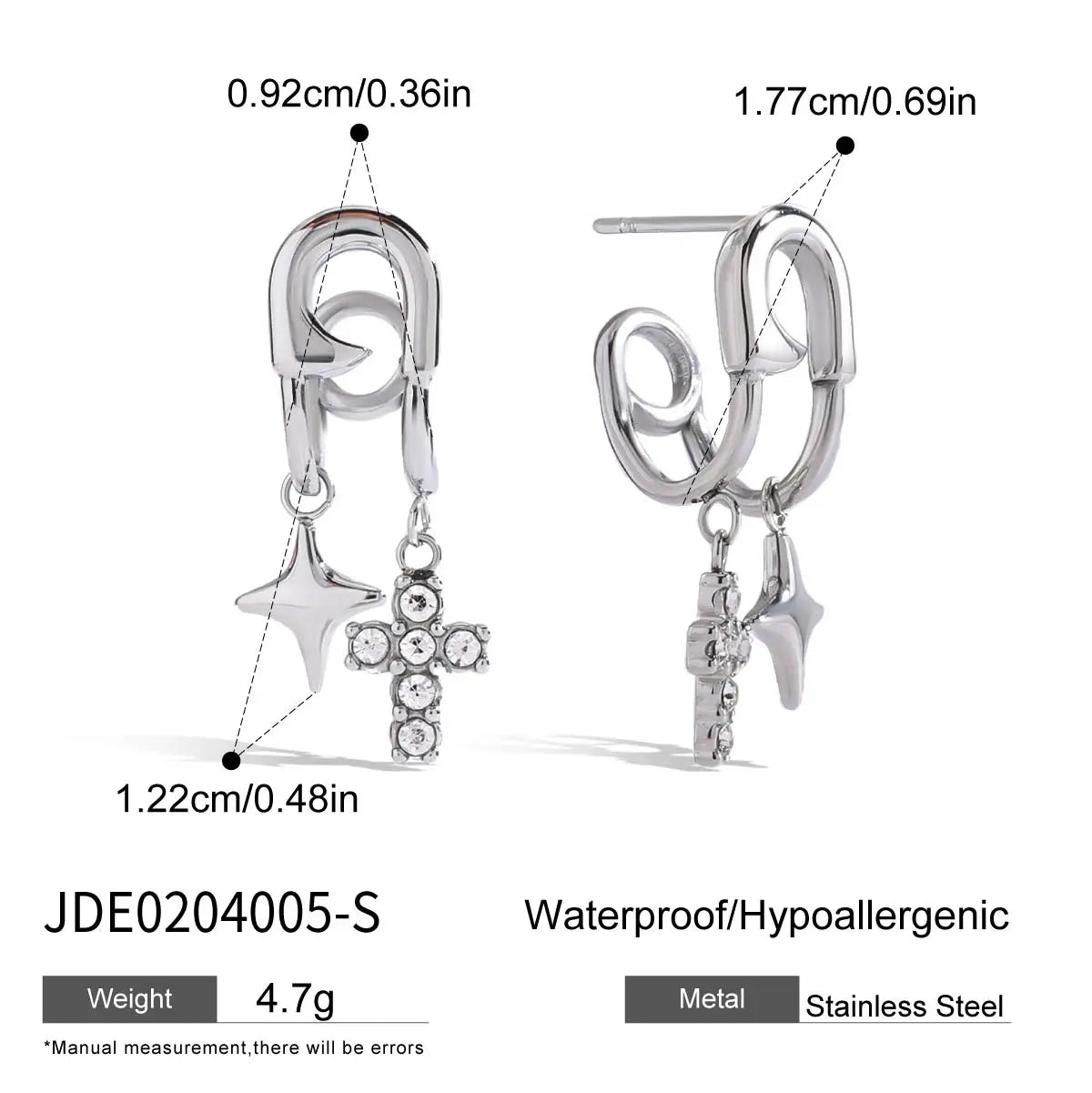 White Zirconia Cross Quadrangle Pendant Dangle Earring