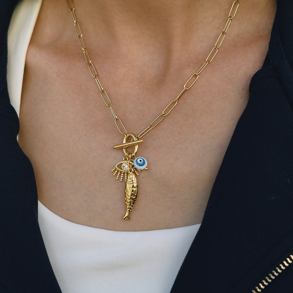 Lucky Fish Evil Eye Pendant Necklace