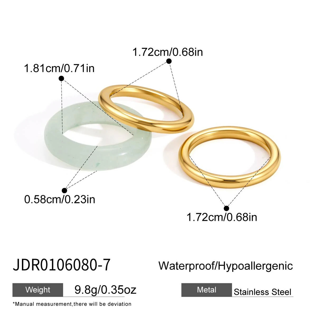 3Pcs/set Natural Stone Rhinestone Rings