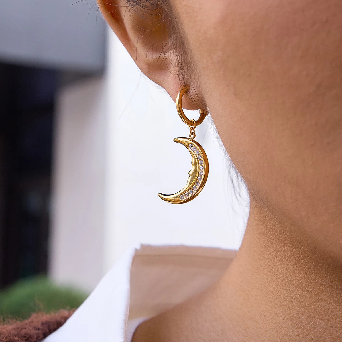 Classic Crystal Moon Drop Earrings