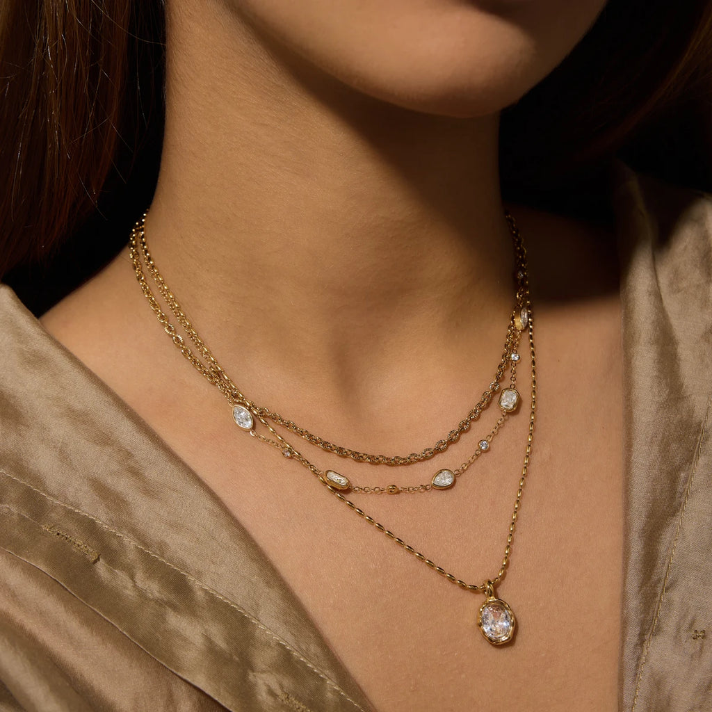 Delicate Geometric Cubic Zircon Pendant Necklace