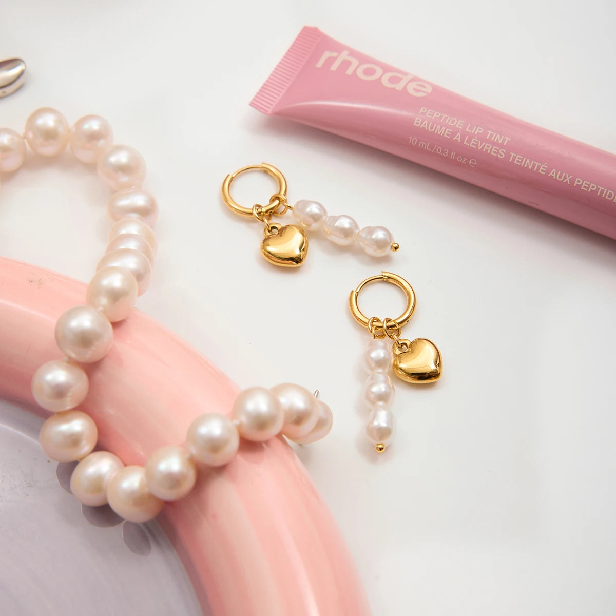 Romantic Heart Pearl Drop Earrings