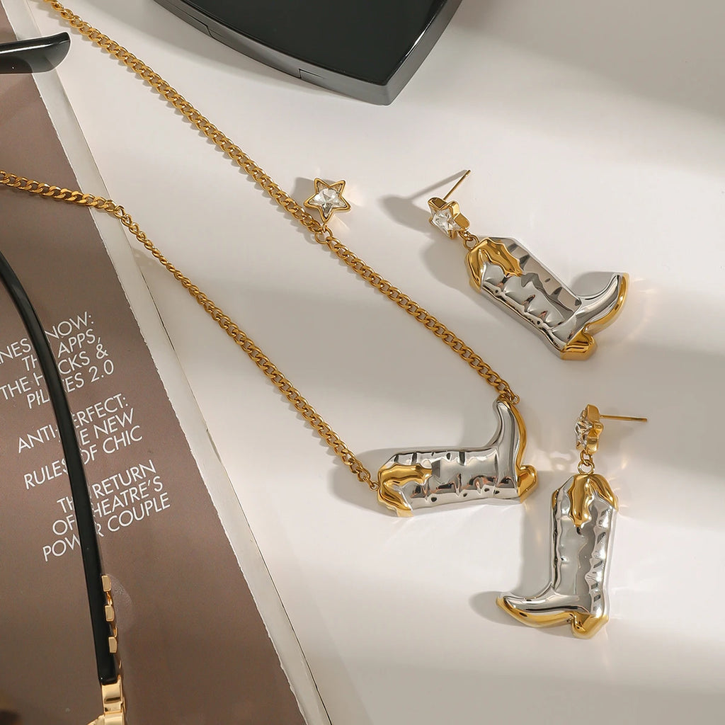 Cowboy Boot Earrings And Necklace