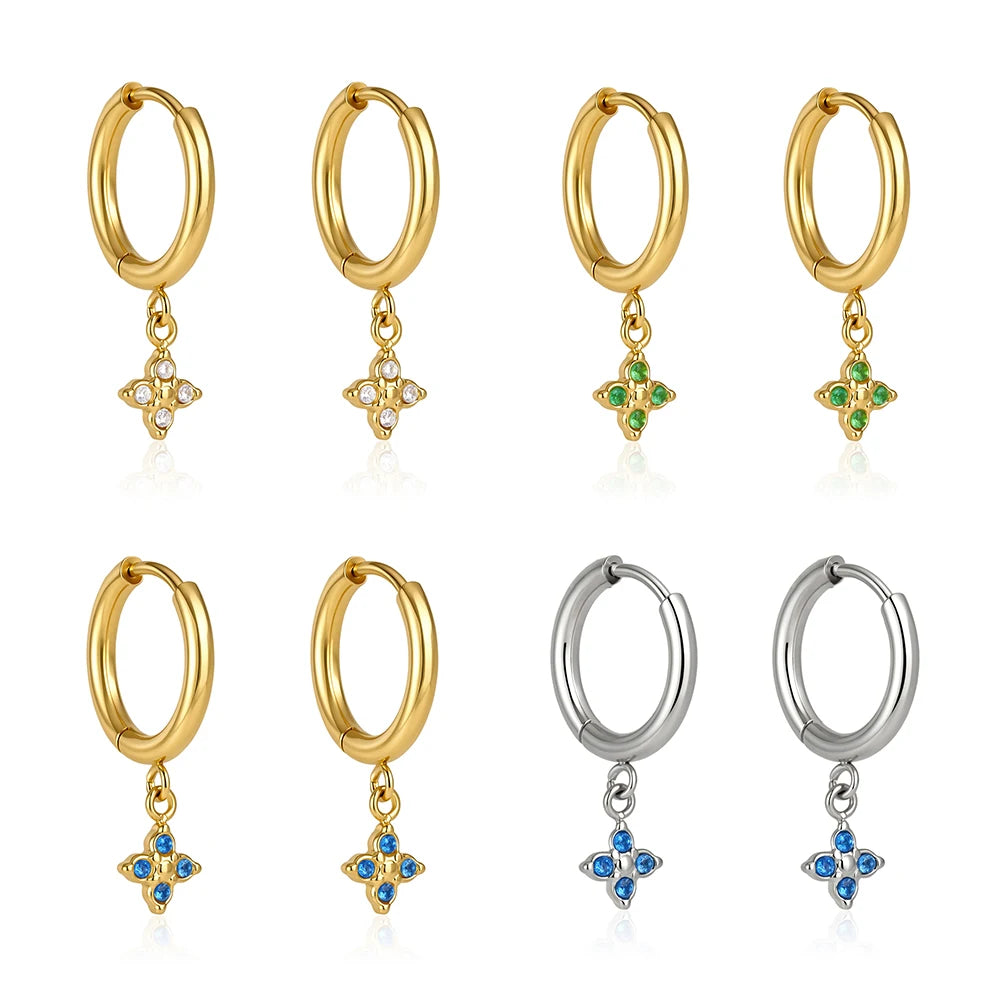 Color Zircon Flower Pendant Drop Earring