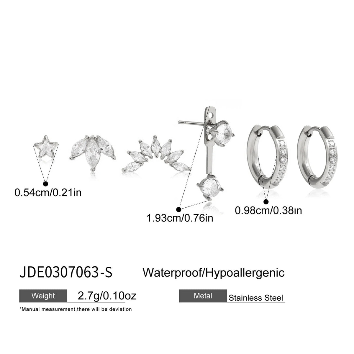 6 Pcs/Set Delicate Geometric Zircon Earrings