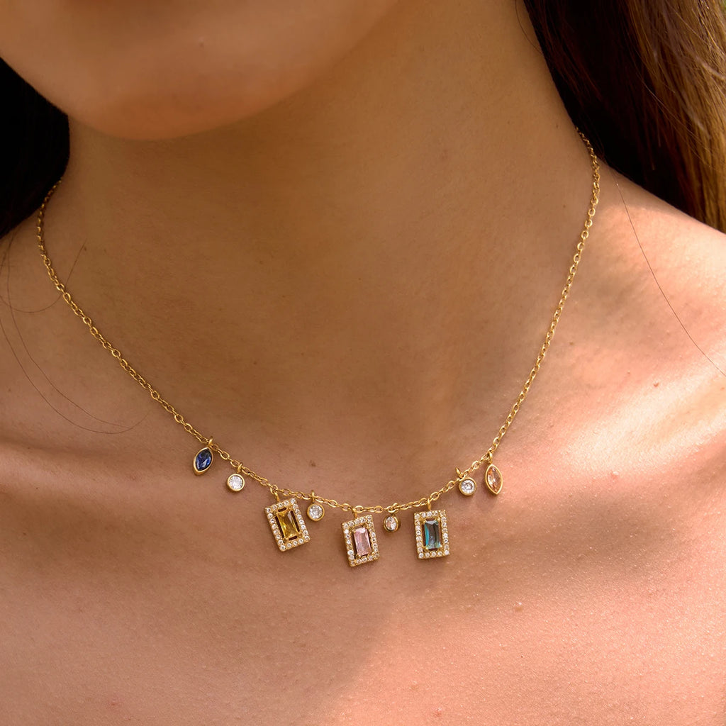 Multicolor Geometric Zircon Pendant Necklace