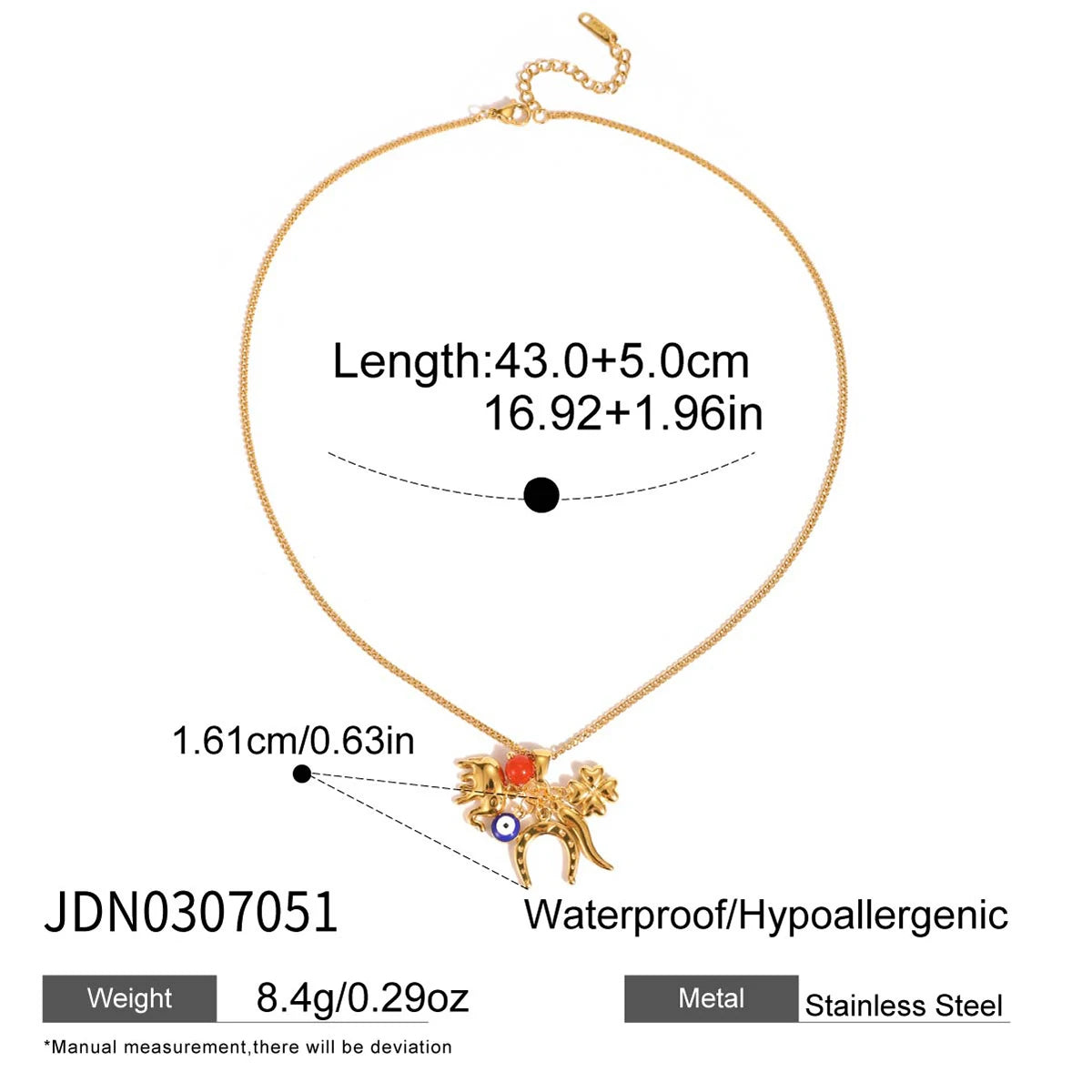 Horseshoe Elephant Evil Eye Pendant Necklace