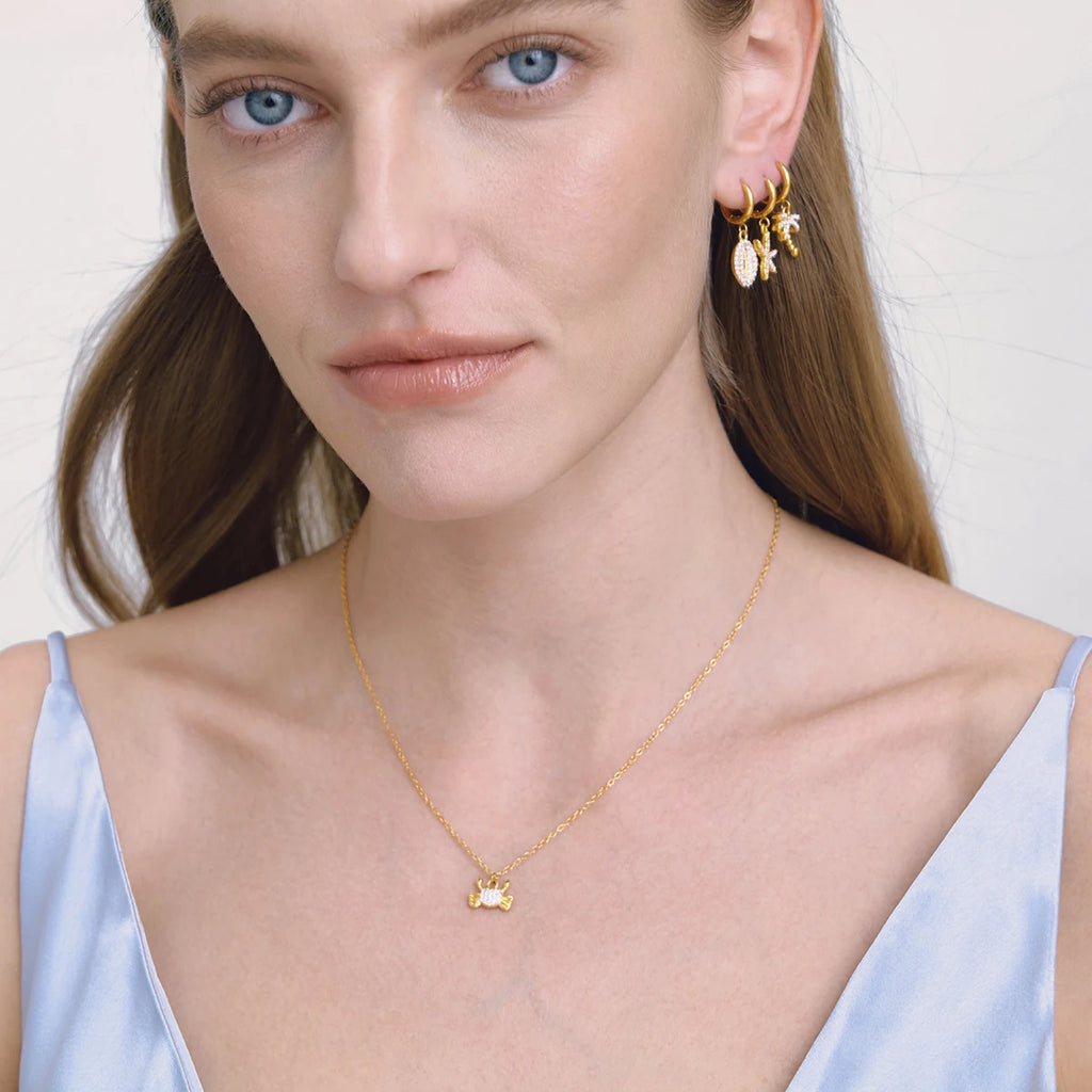 Delicate Crystal Starfish Shell Fish Drop Earrings