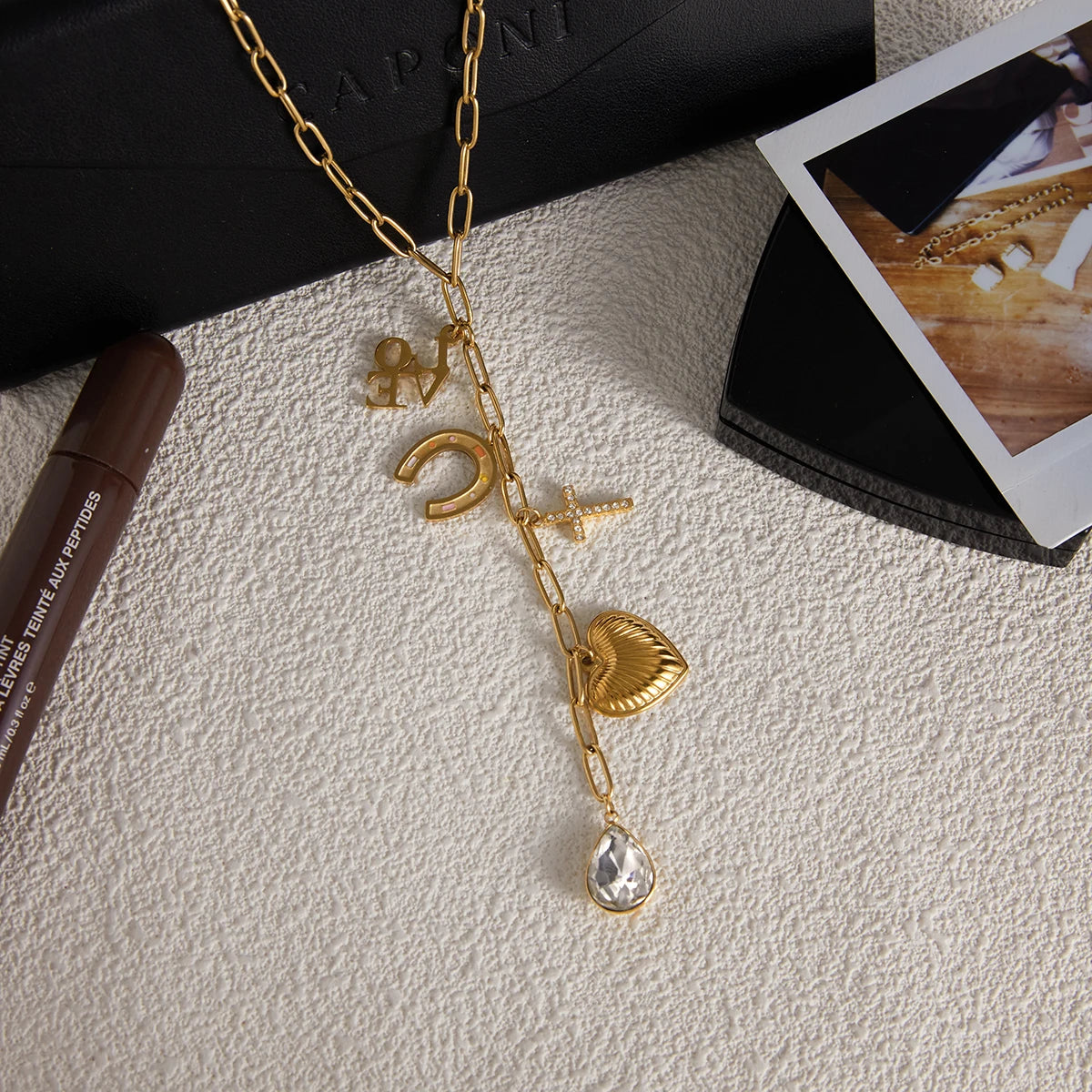 White Zirconia Cross Pendant Y-Shaped Chain Necklace