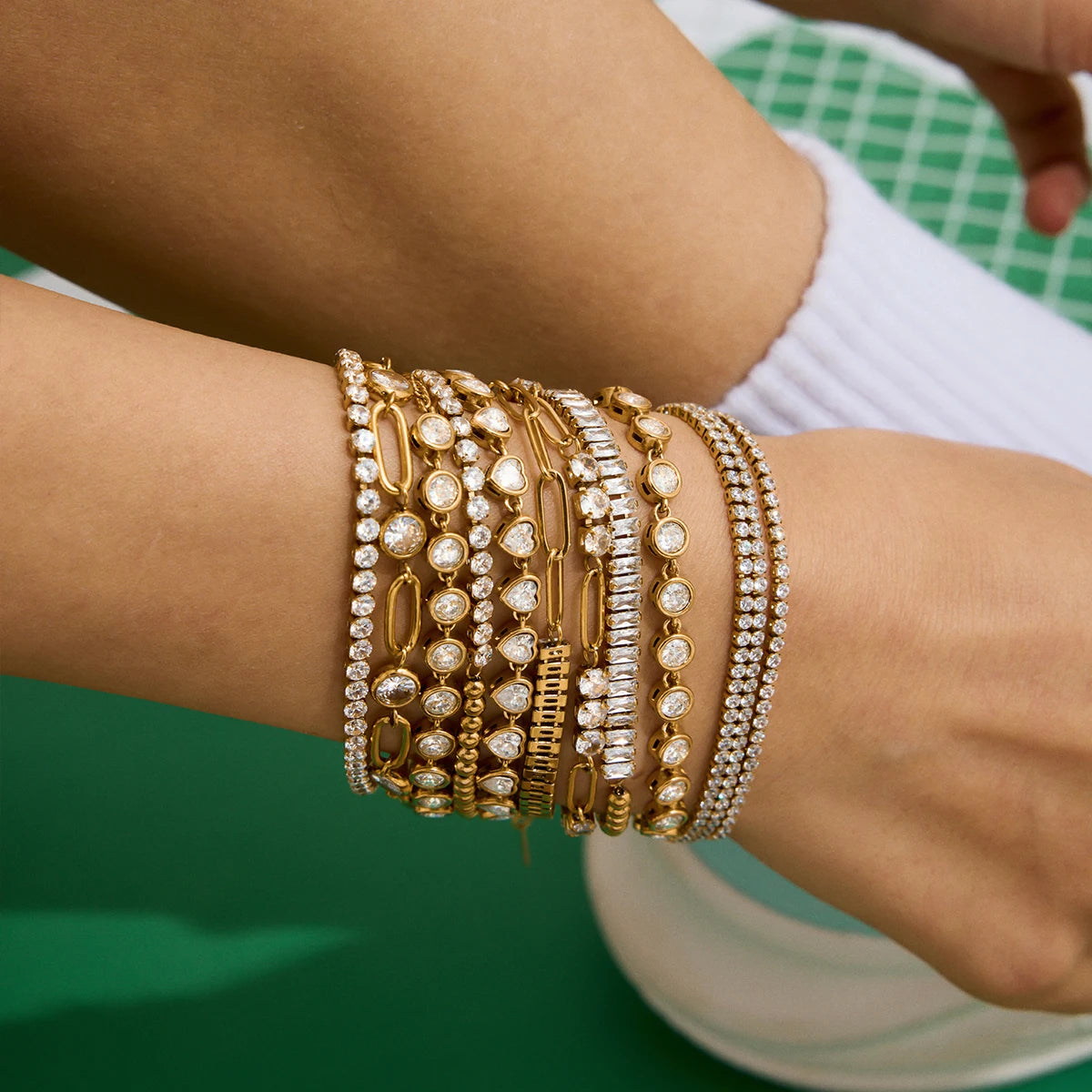 Geometric Rhinestone Tennis Chain Bracelet
