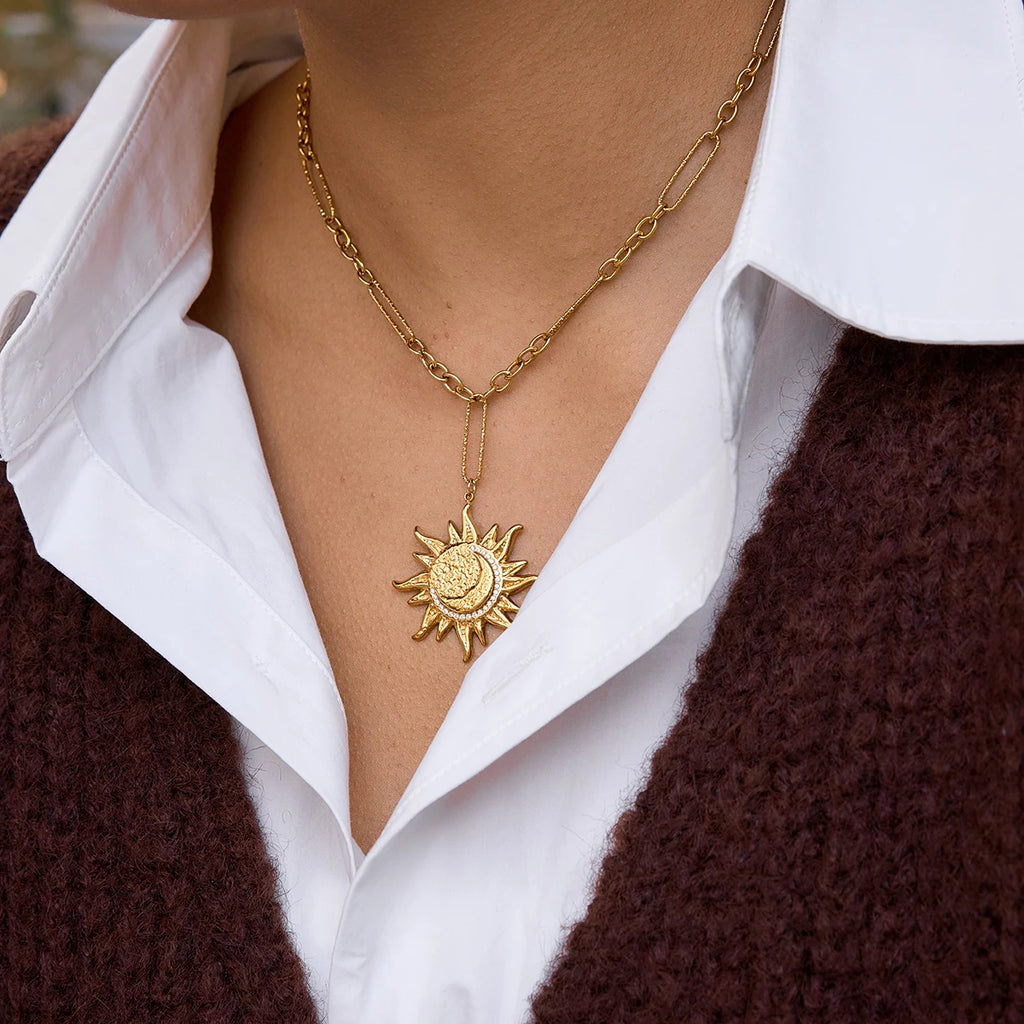 Crystal Moon Star Pendant Necklace