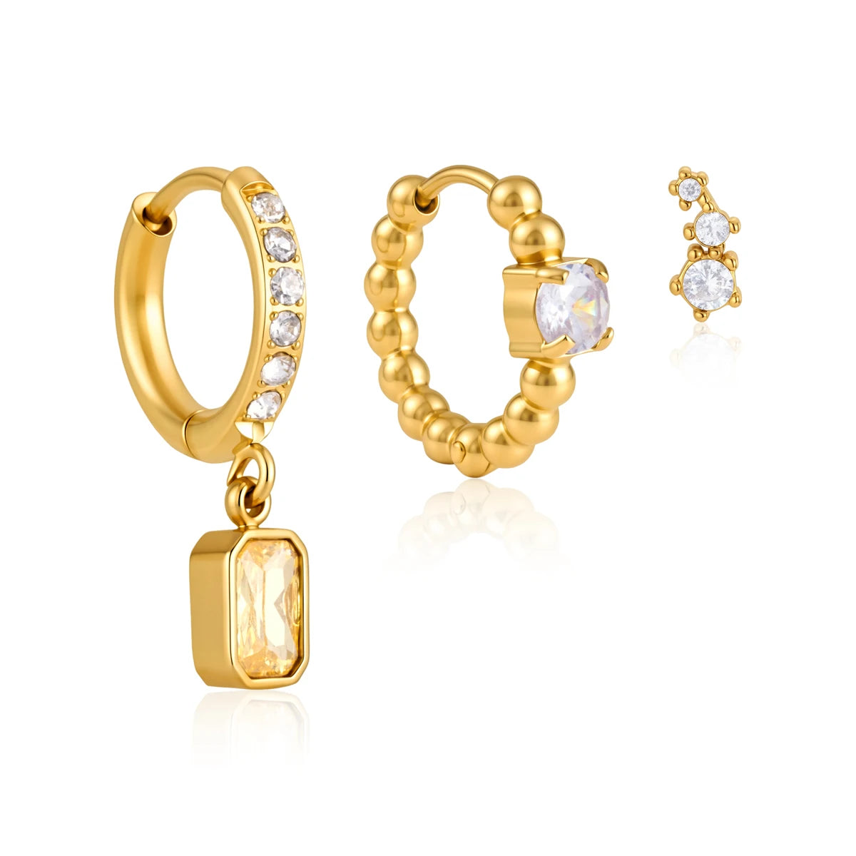 3pcs/set Yellow Square Zircon Stainless Steel Earring