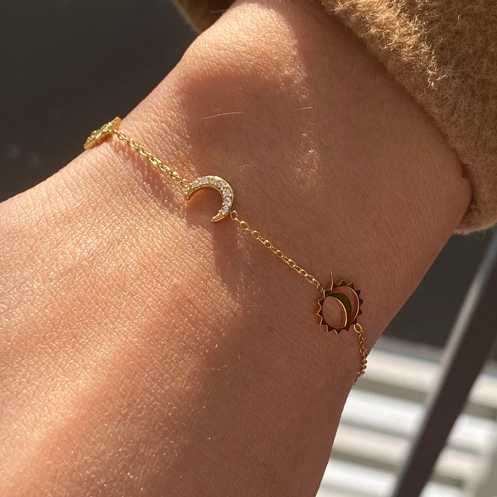 Diamonds Star & Moon Charms Drop Bracelet