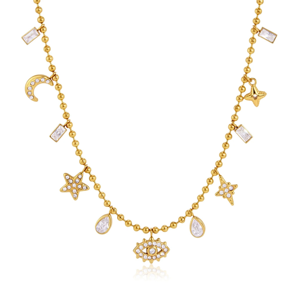 Exquisite Zircon Eye Star Moon Pendant Necklace