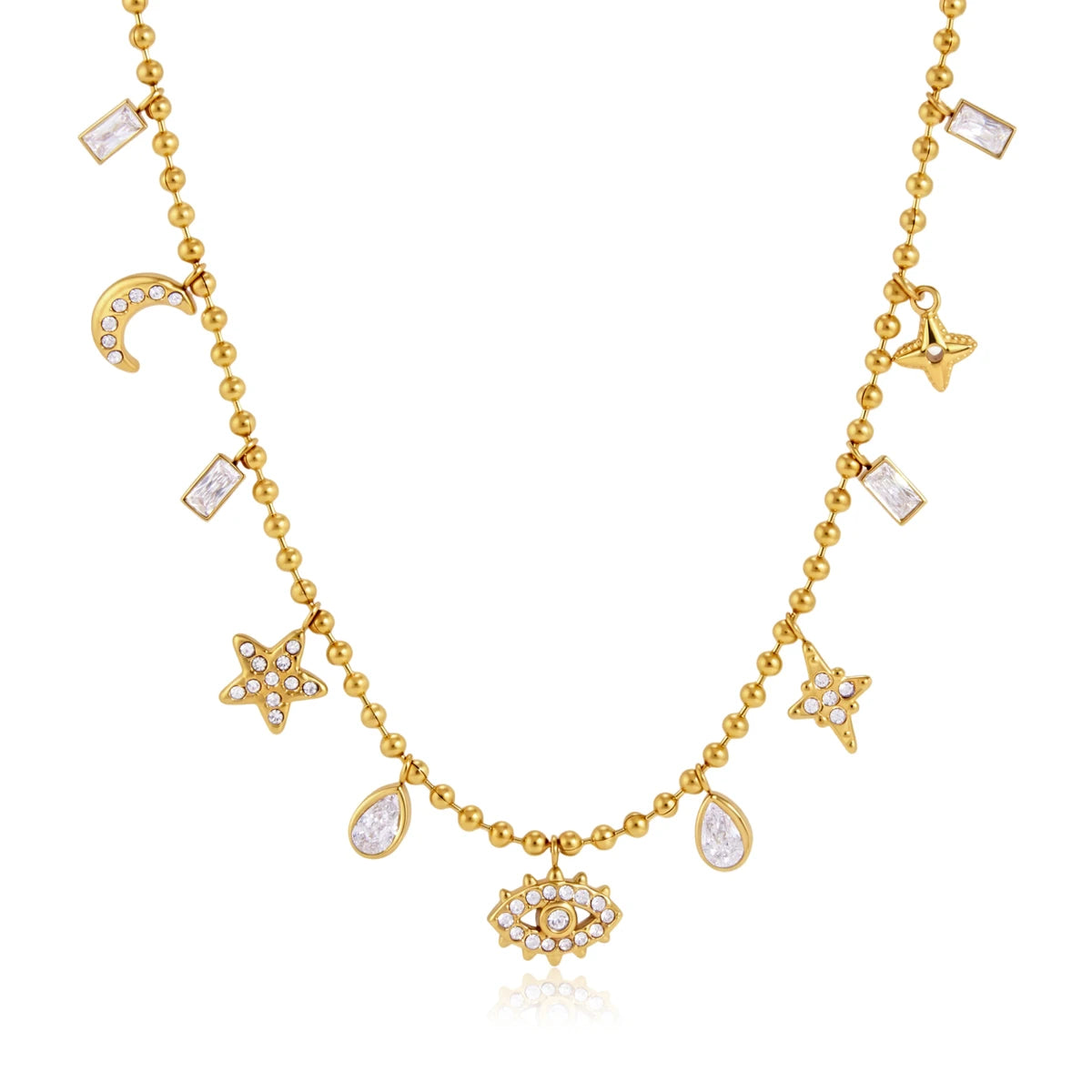 Exquisite Zircon Eye Star Moon Pendant Necklace