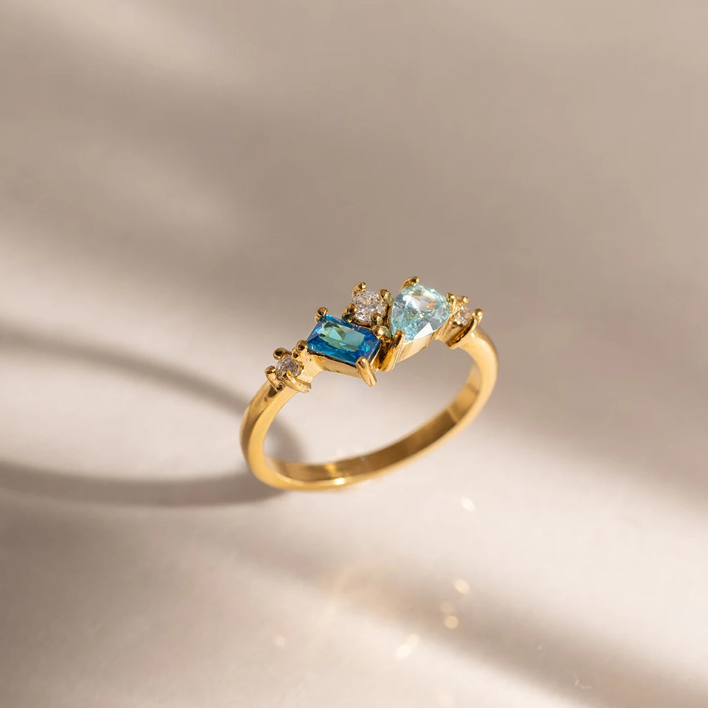 Elegant Blue Geometric Zircon Rings