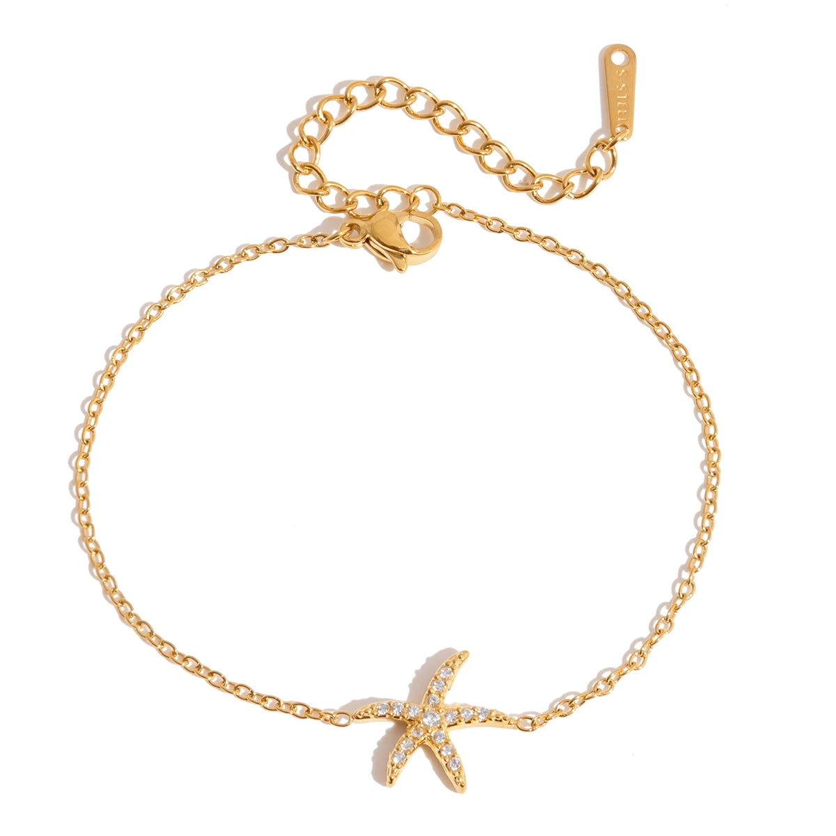 Delicate Full Zircon Starfish Shell Fish Turtle Charm Bracelet