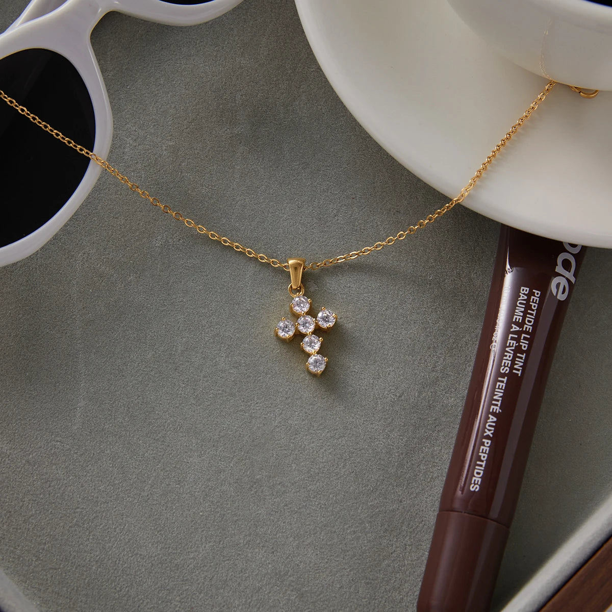 Classic Cubic Zirconia Cross Pendant Necklace
