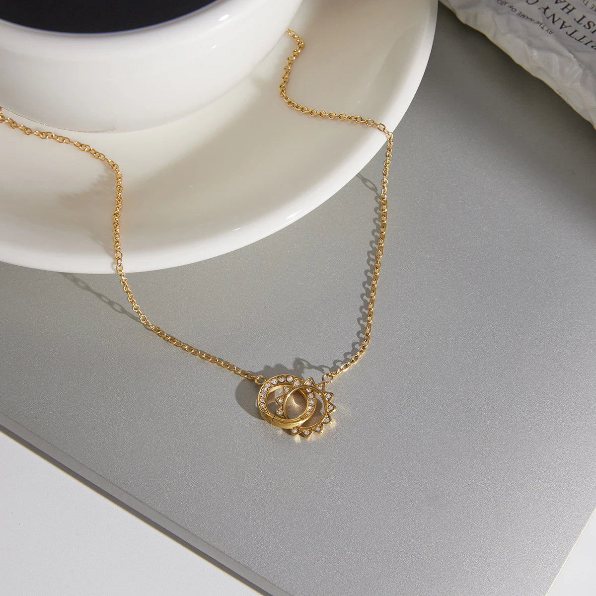 Double Circles Zircon Pendant Necklace