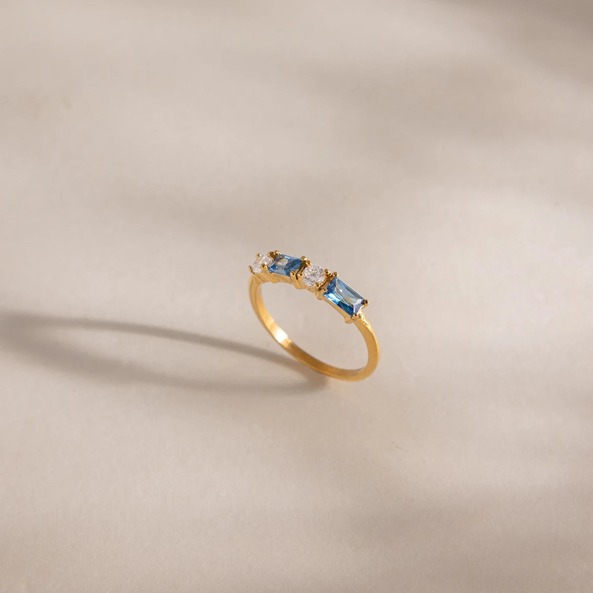 Blue White Geometric Zircon Ring