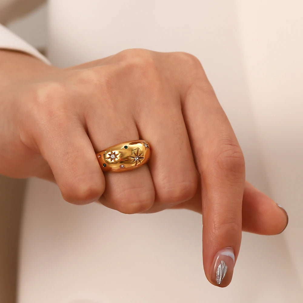 Gold Color Geometric Stainless Steel Smooth Chubby Star Rings