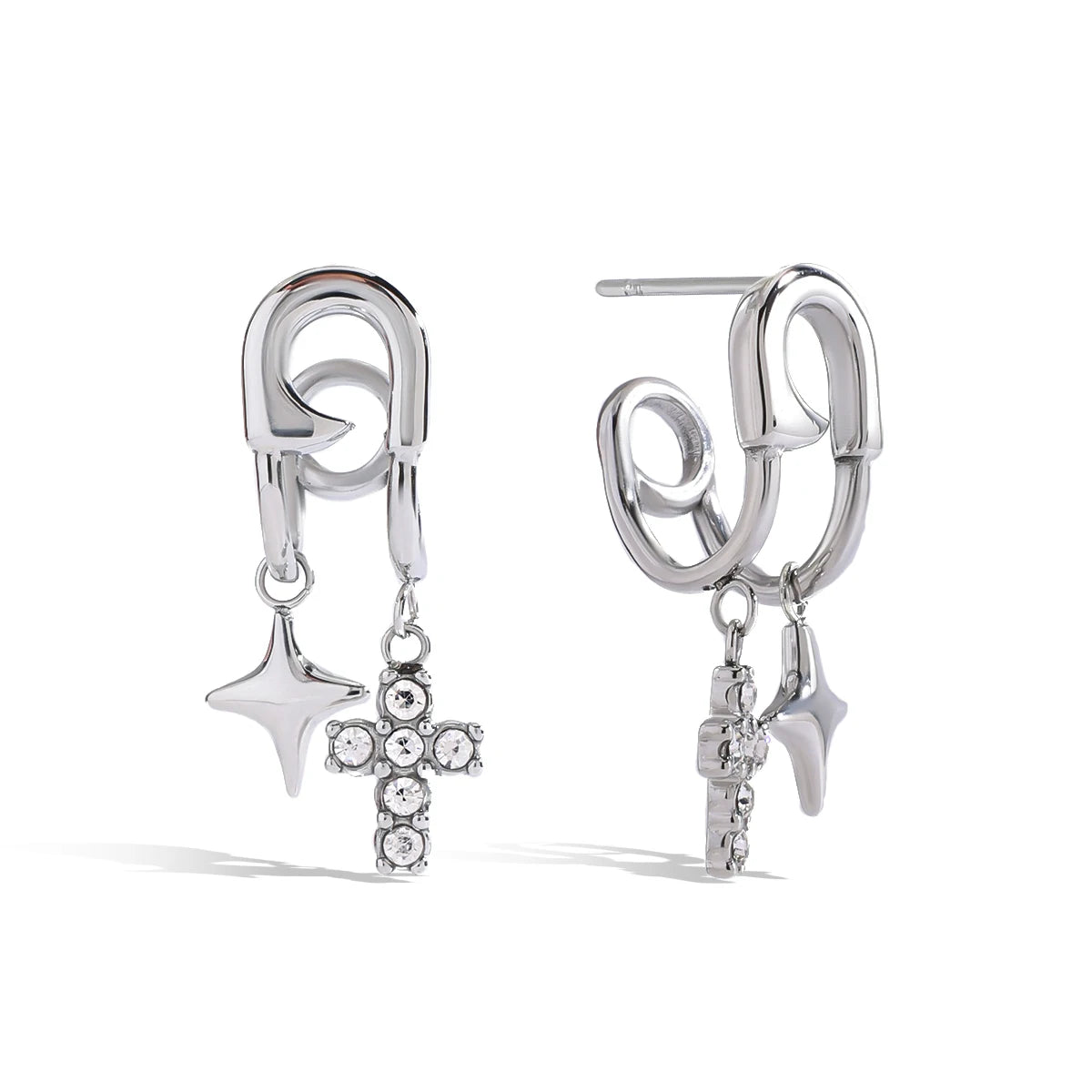 White Zirconia Cross Quadrangle Pendant Dangle Earring
