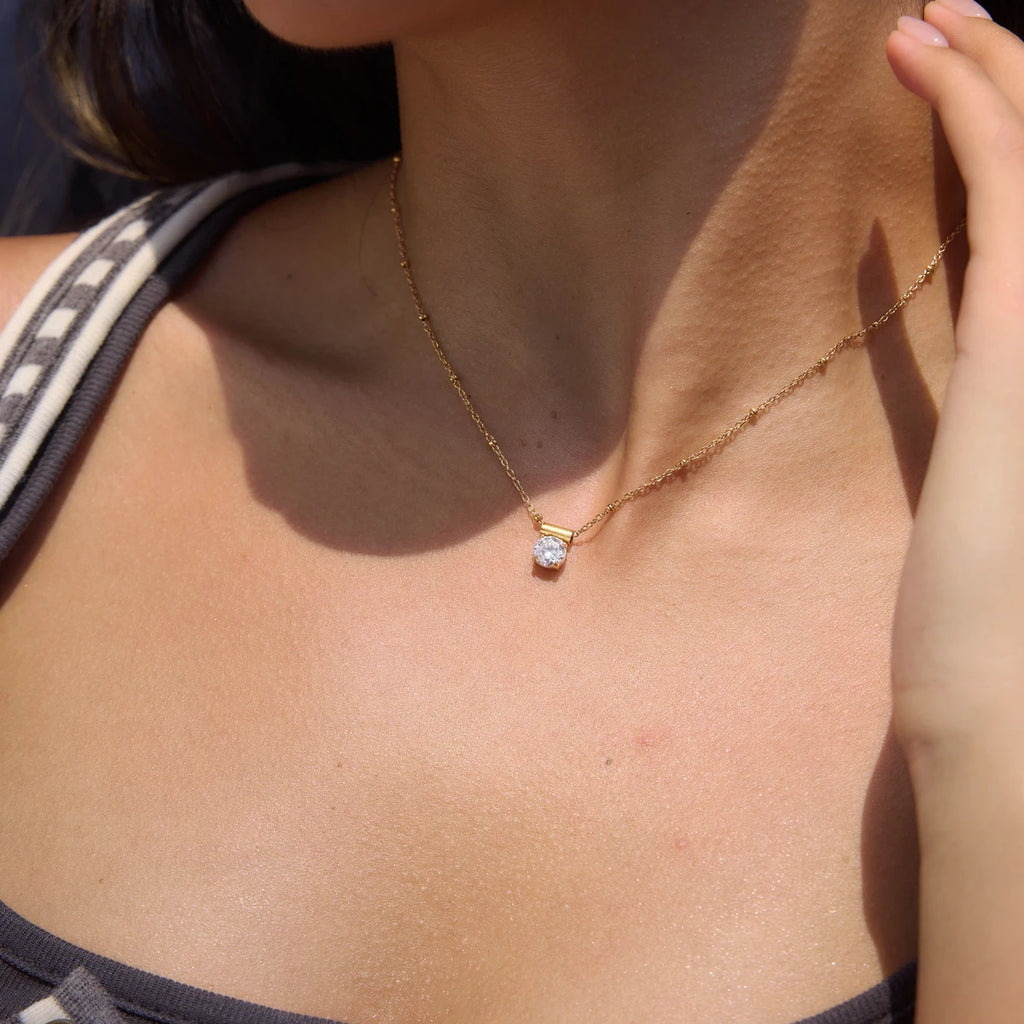 Cubic Zircon Round Flower Pendant Necklace