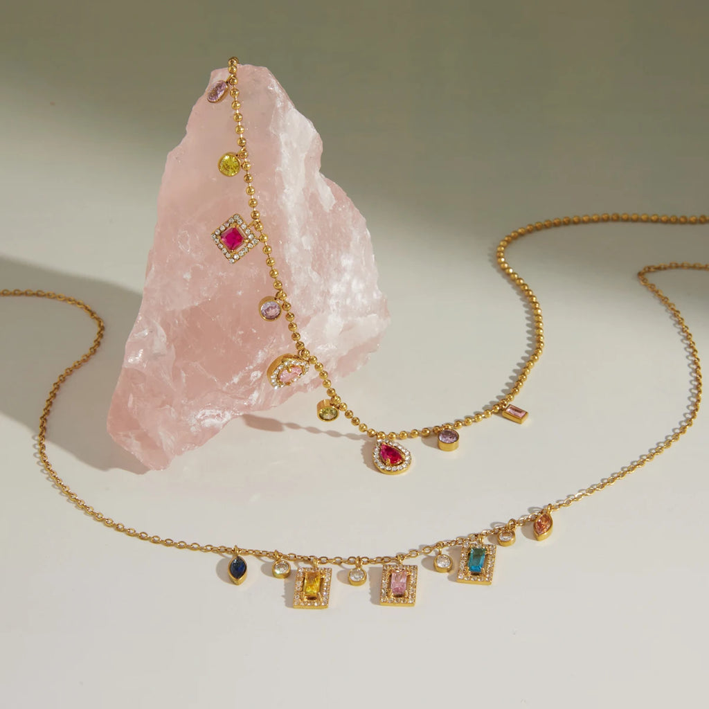 Multicolor Geometric Zircon Pendant Necklace
