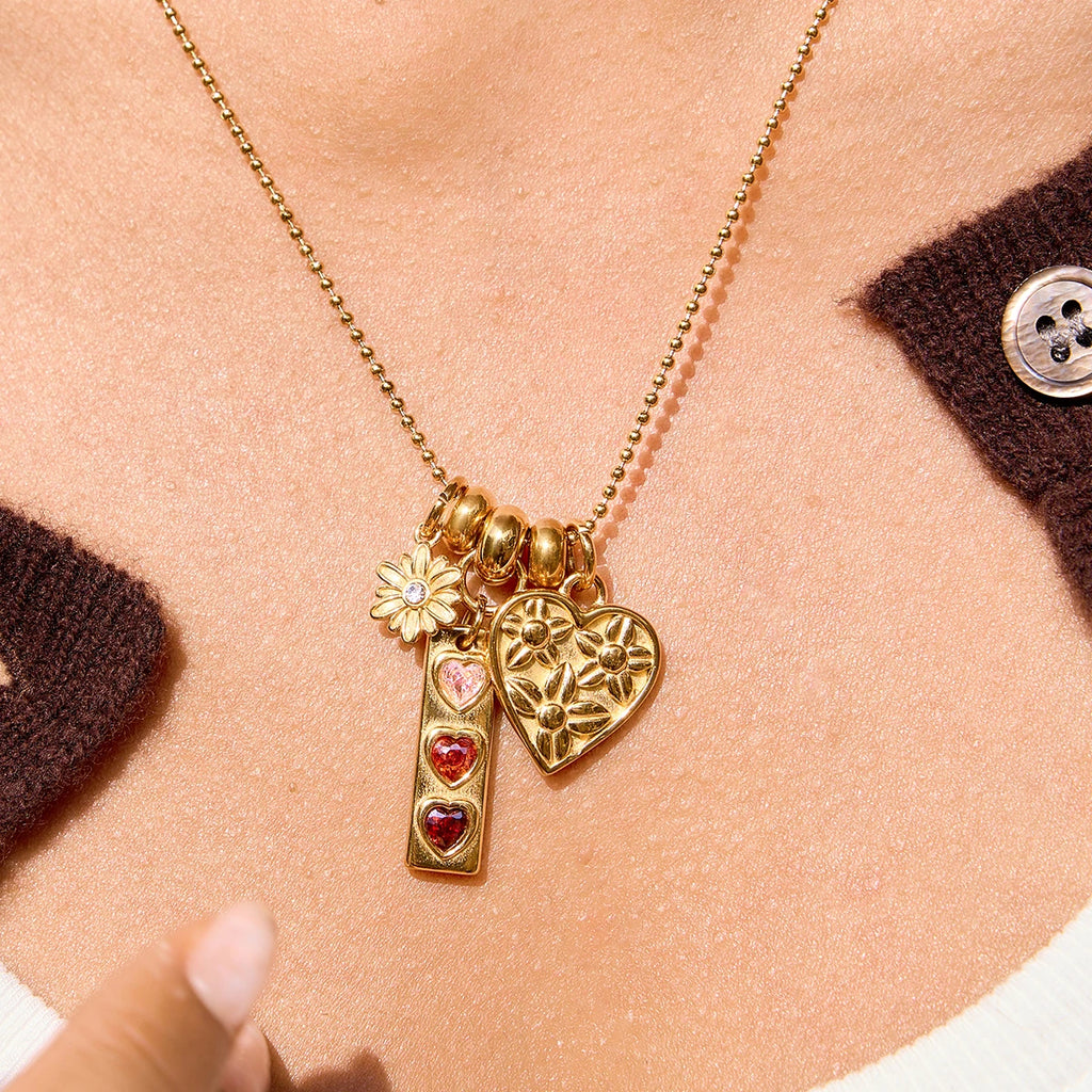 Romantic Red Pink Zircon Heart Pendant Necklace