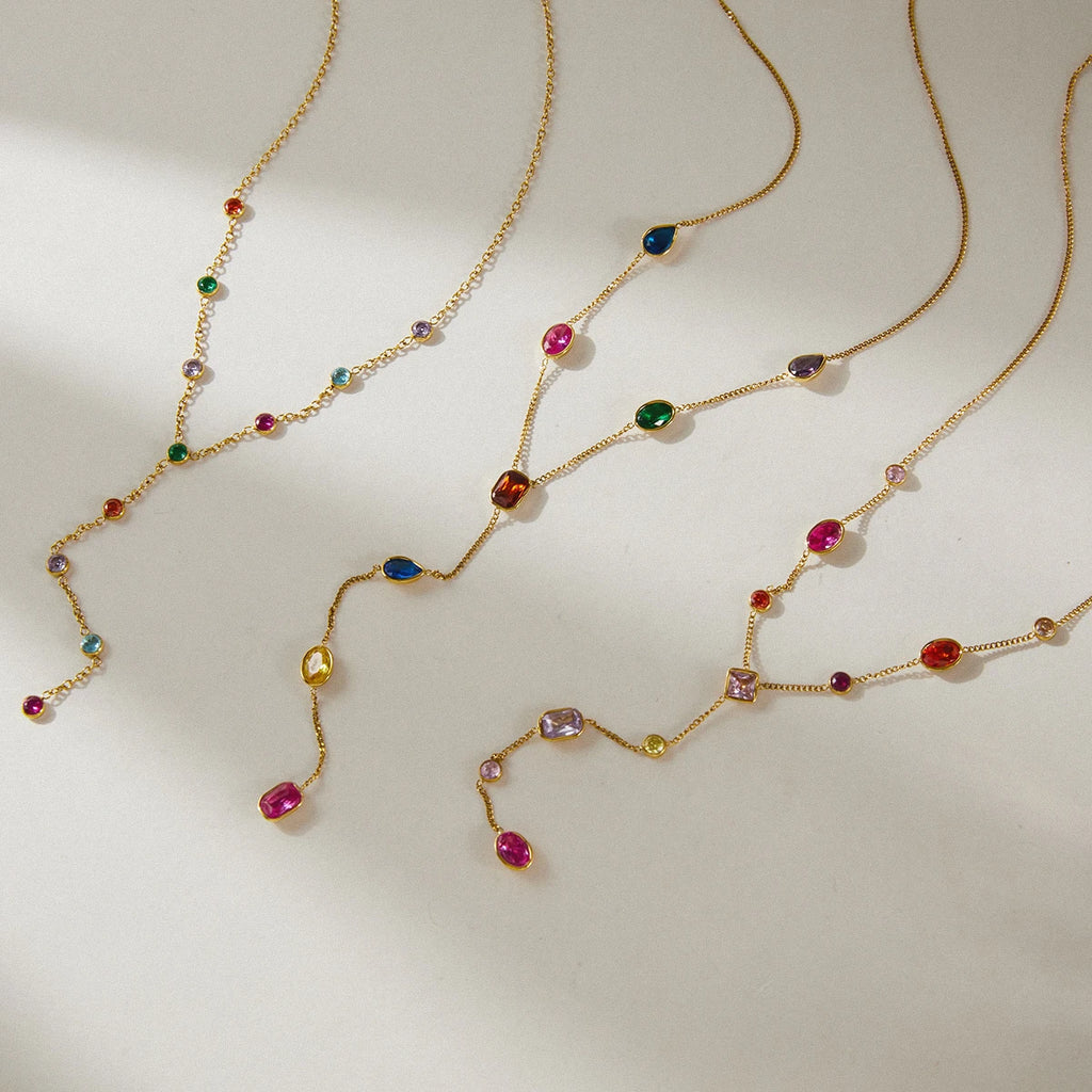 Sweet Y Shape Chain Colorful Zircon Necklace