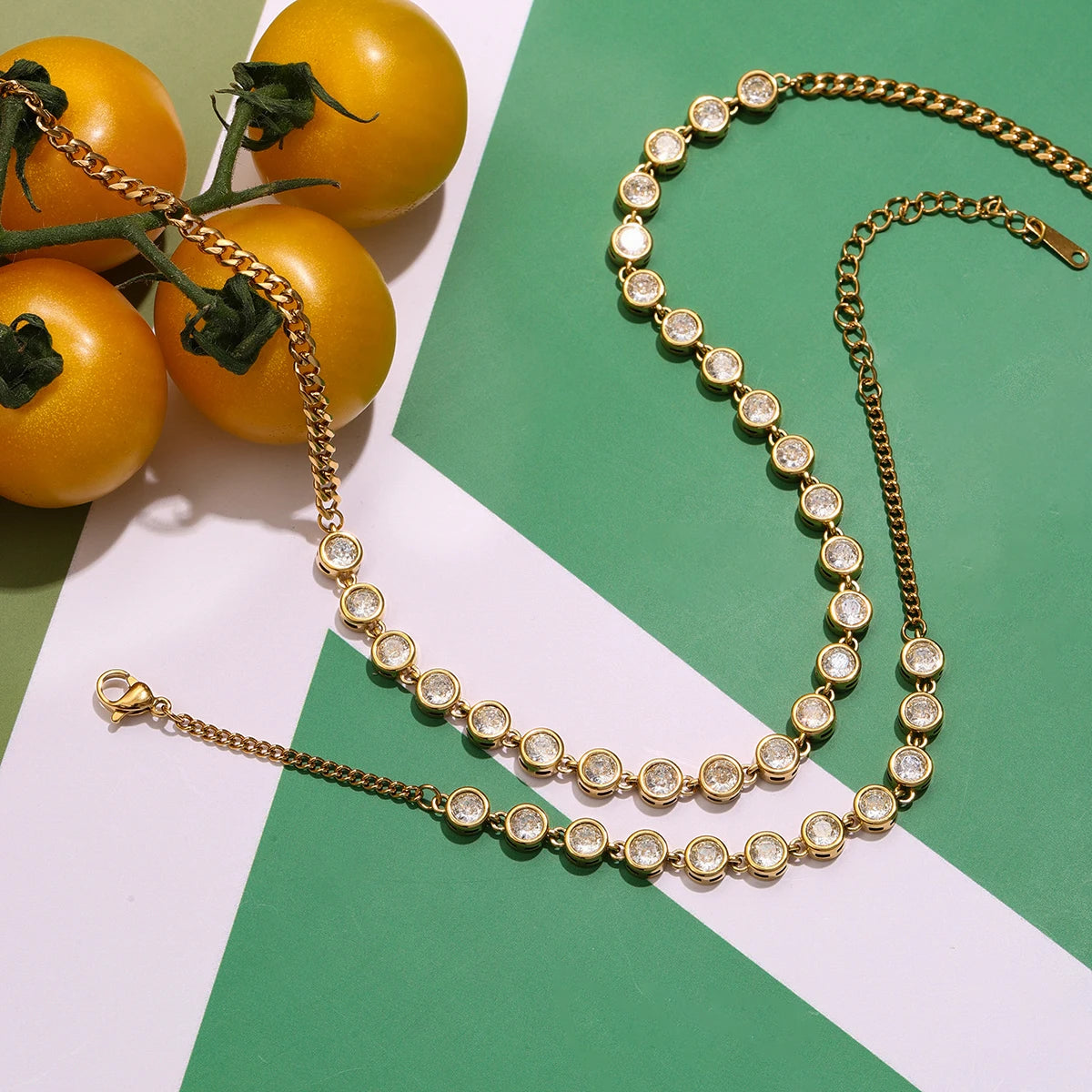 Geometric Rhinestone Tennis Chain Bracelet