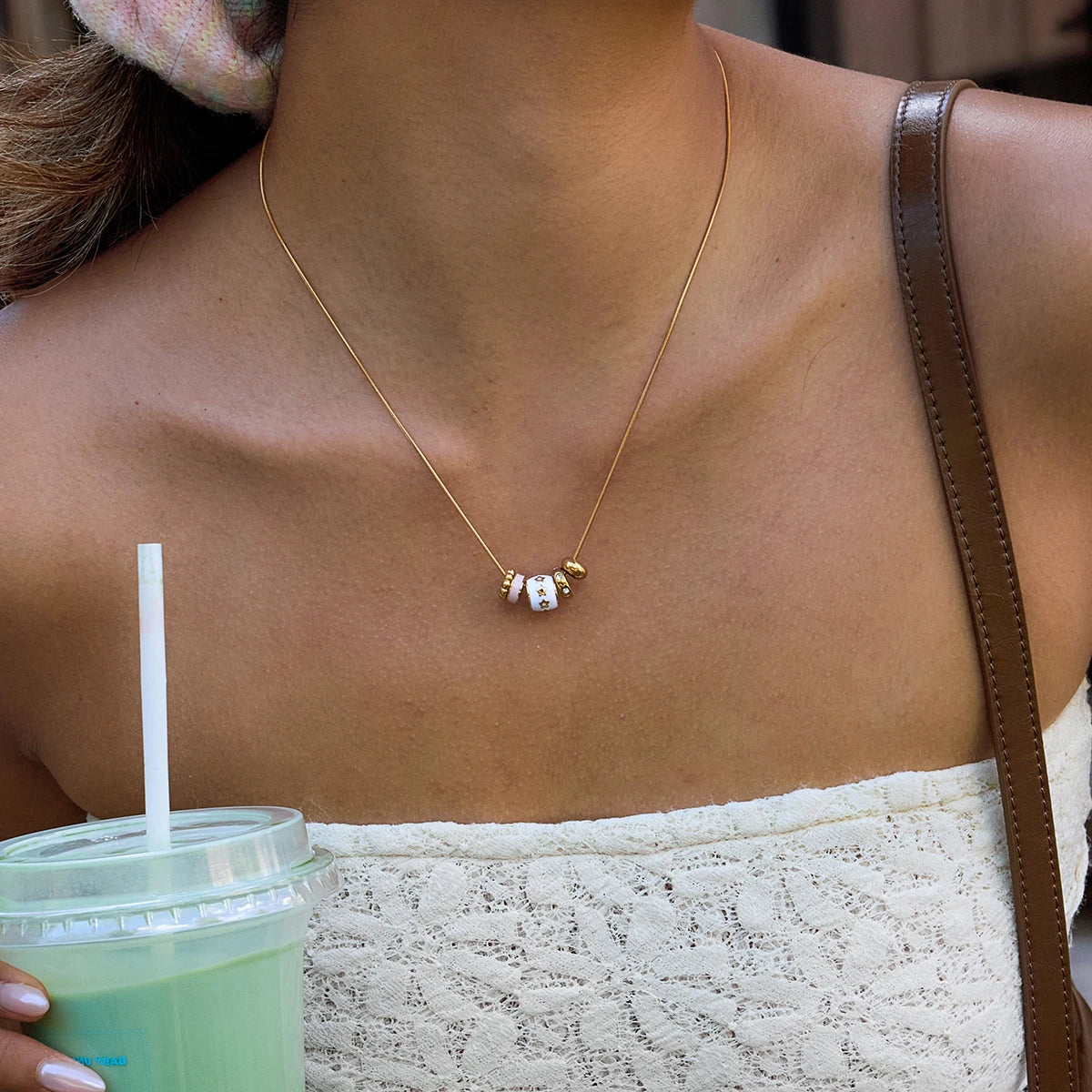 Lucky Zircon Bead Freshwater Pearl Pendant Necklace
