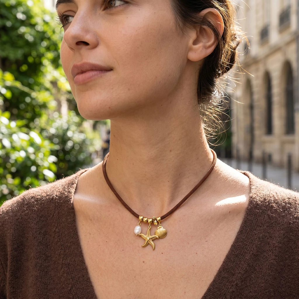 Starfish Shell Pearl Pendant Necklace