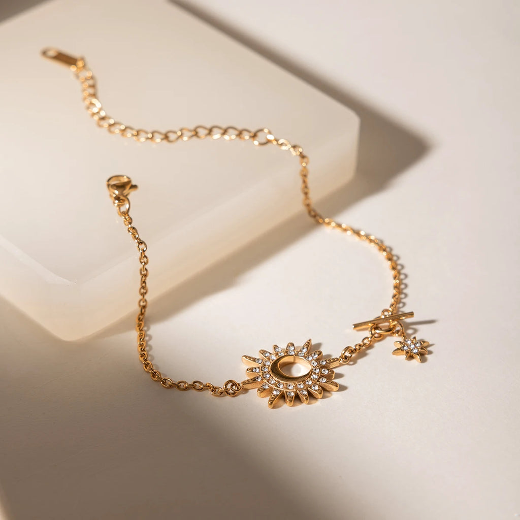 Crystal Moon Star Sun Charm Bracelet