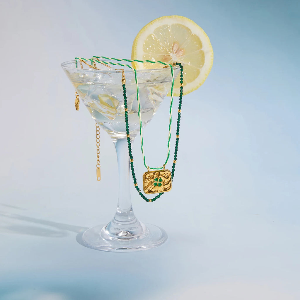 Elegant Green Beads Rope Chain Multilayer Necklace