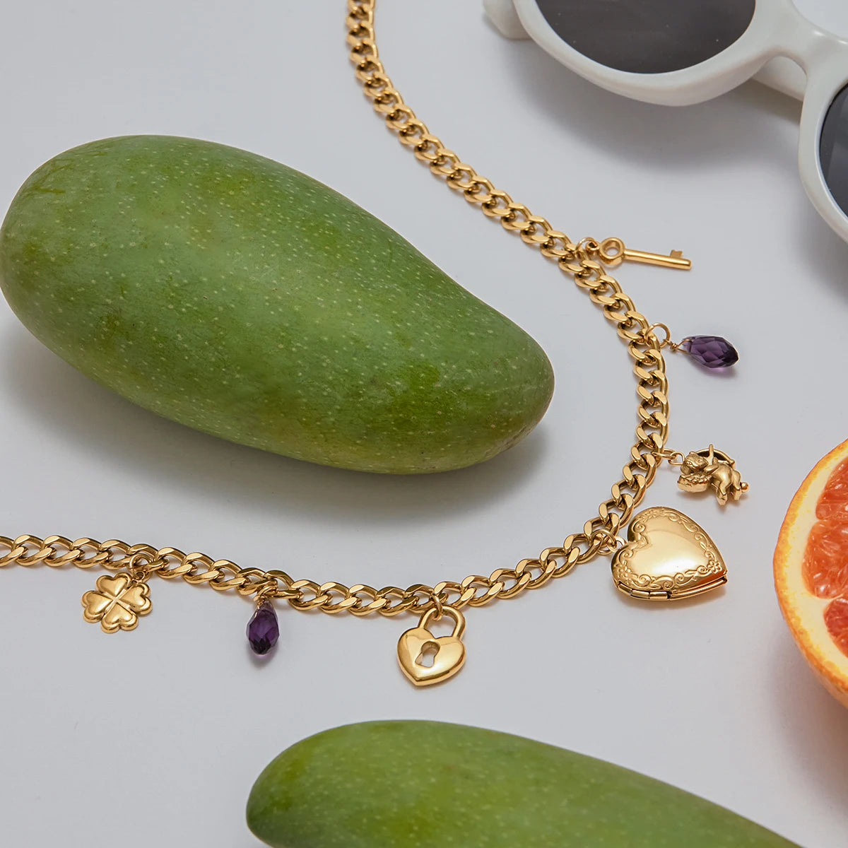 Heart Photo Box And Charm Pendant Drop Necklace