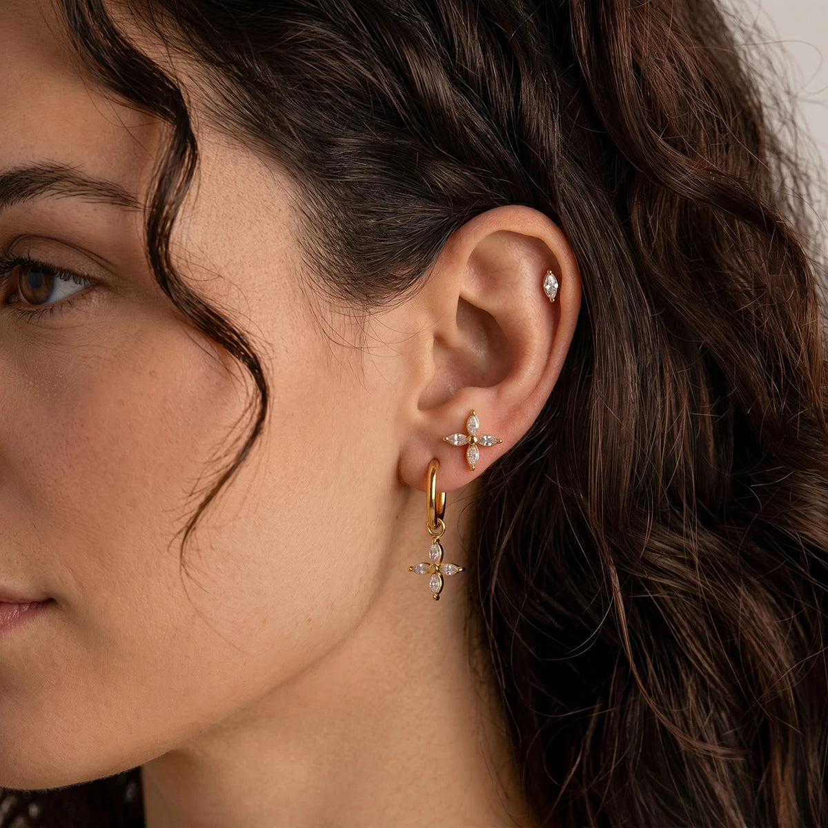 3pcs/set Cross Cubic Zirconia Drop Earring