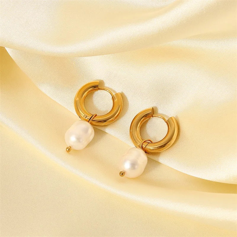 Stainless Steel Gold Plated Earrings Pearl Pendants Women's Earrings Trend Simple Pendant Earrings Party Jewelry 2022