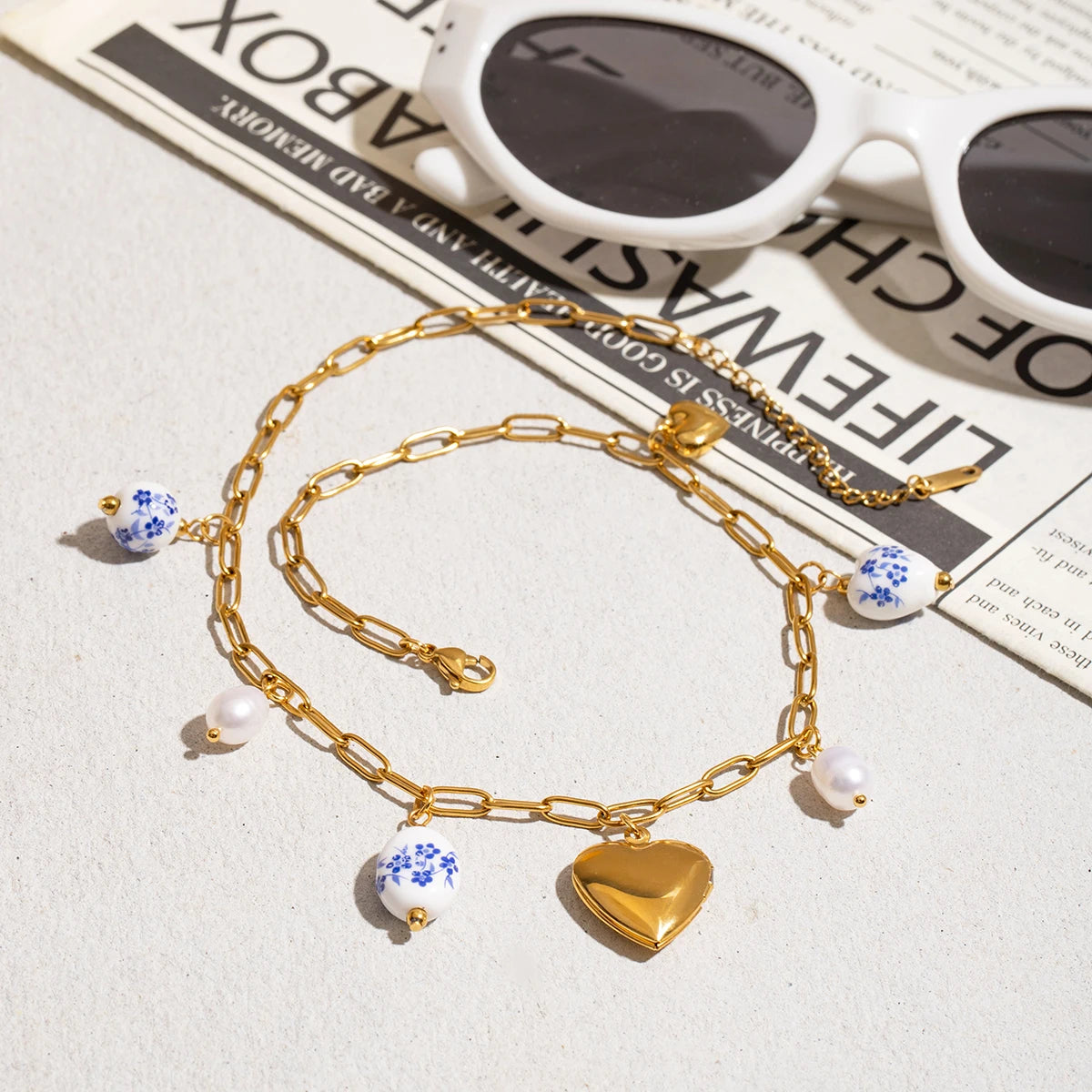 Love Heart Imitation Pearl Pendant Necklace