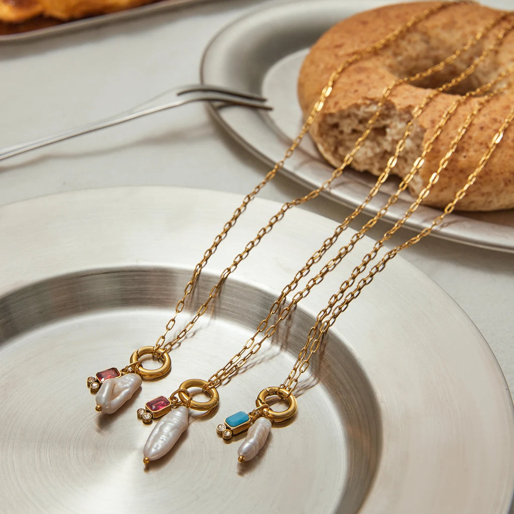 Natural Pearls And Color Zirconia Pendant Necklace