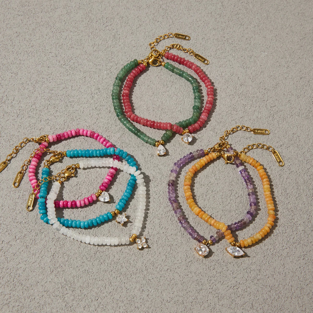 Chic Colored Natural Stone Zircon Pendant Bracelet