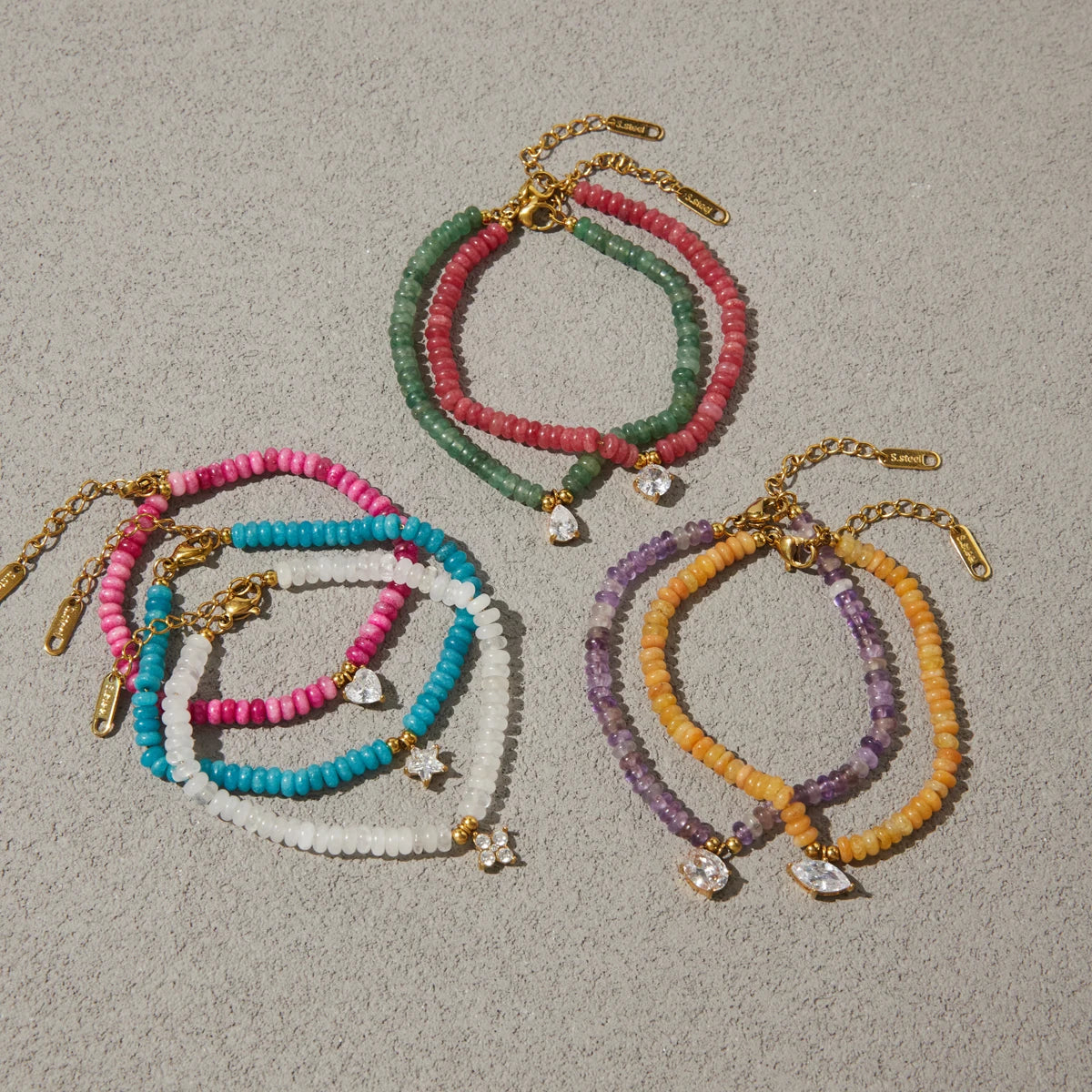 Chic Colored Natural Stone Zircon Pendant Bracelet