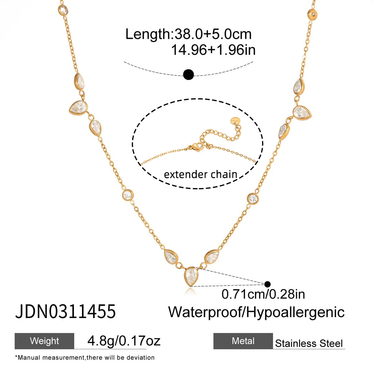 Delicate Round Water Drop Zircon Pendant Necklace