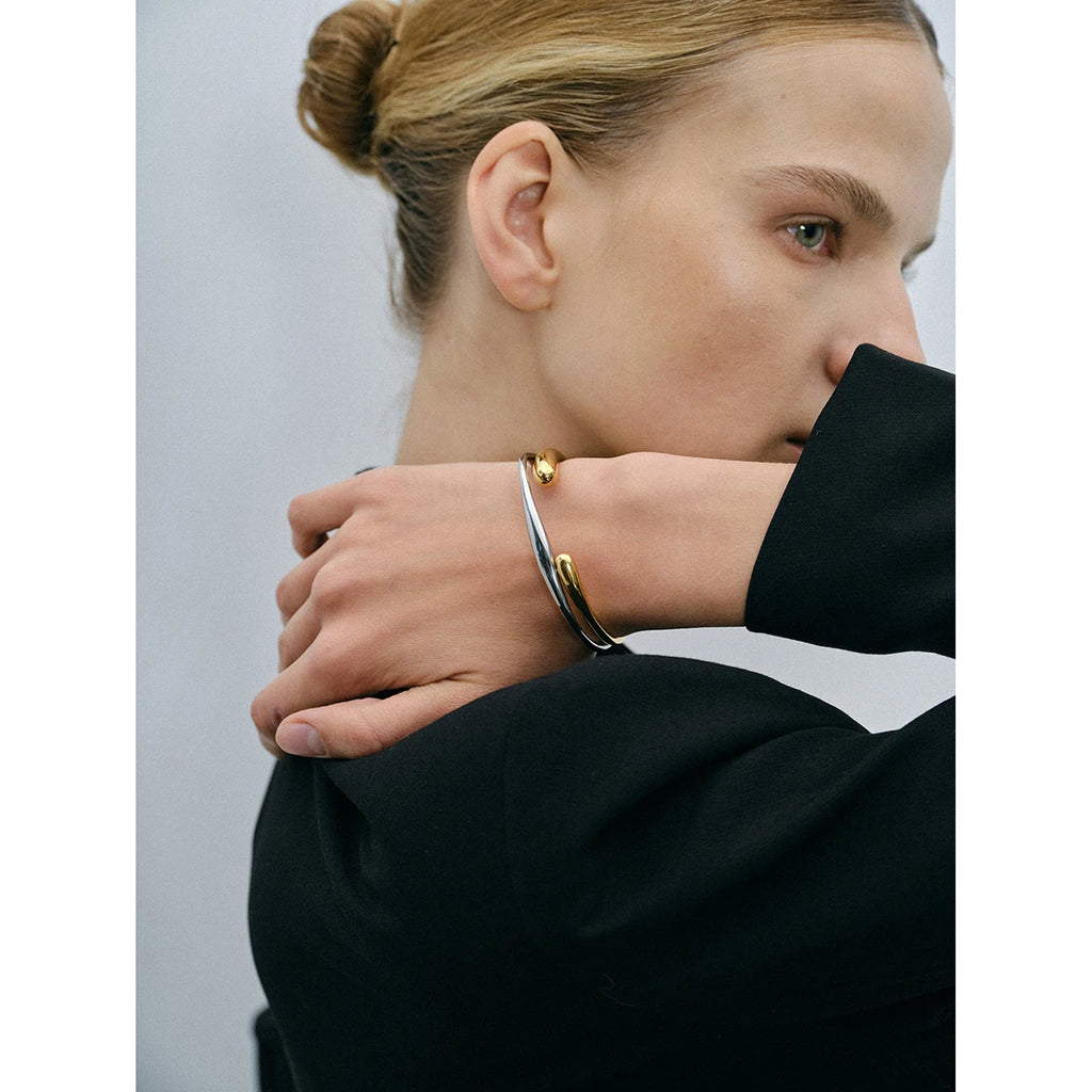 Luxury Colorful Cubic Zirconia Pearl Stainless Steel Cuff Bracelet