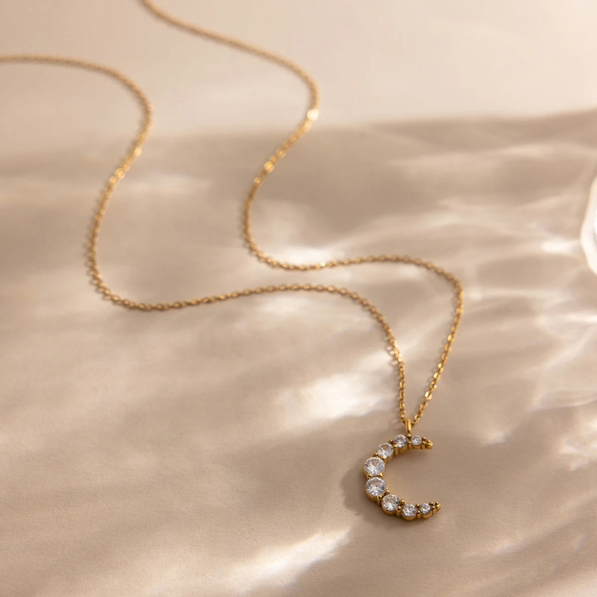 Classic Cubic Zirconia Moon Pendant Necklace