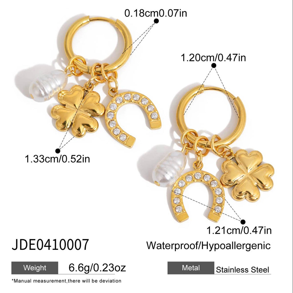 Lucky Crystal Horseshoe Pearl Drop Earrings