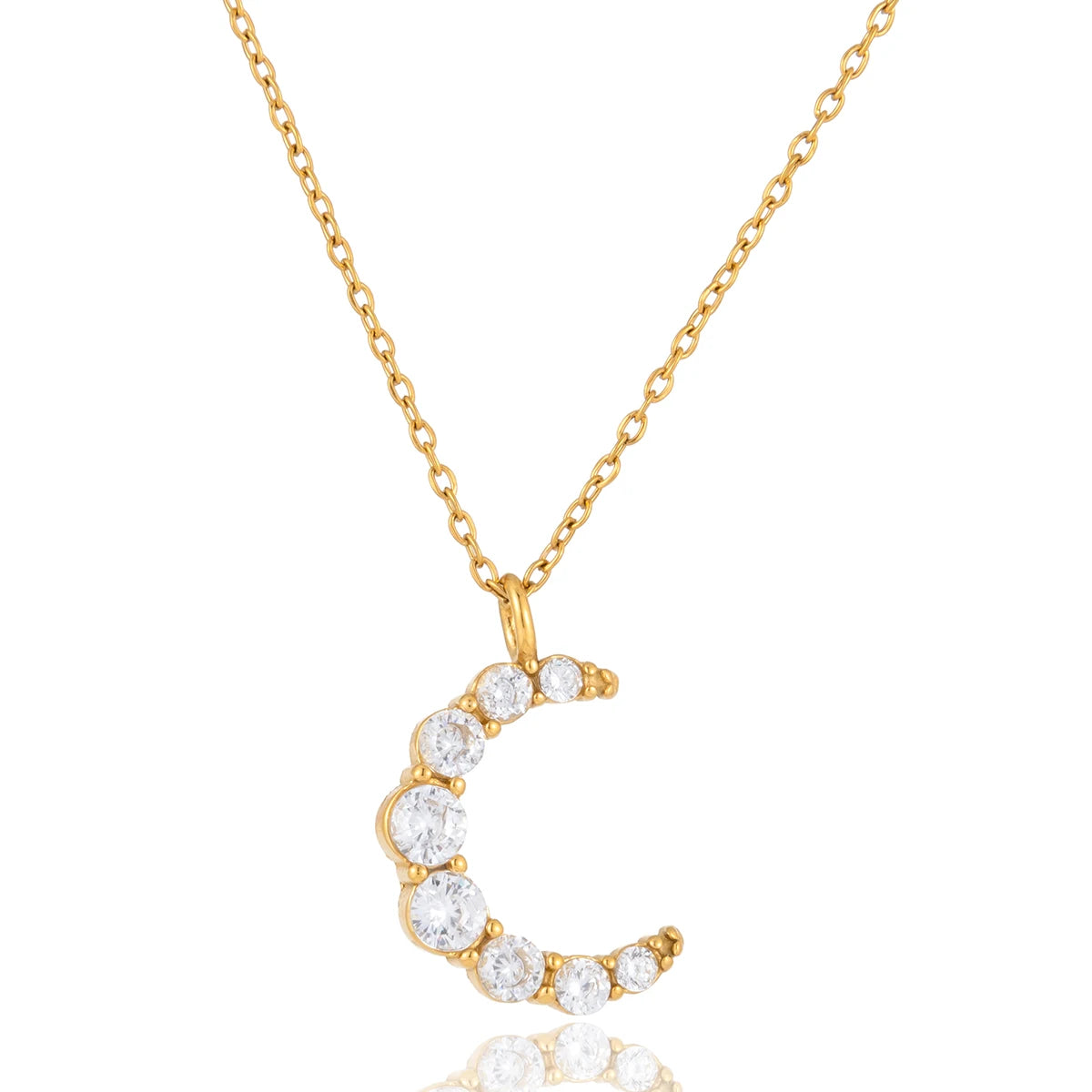 Classic Cubic Zirconia Moon Pendant Necklace