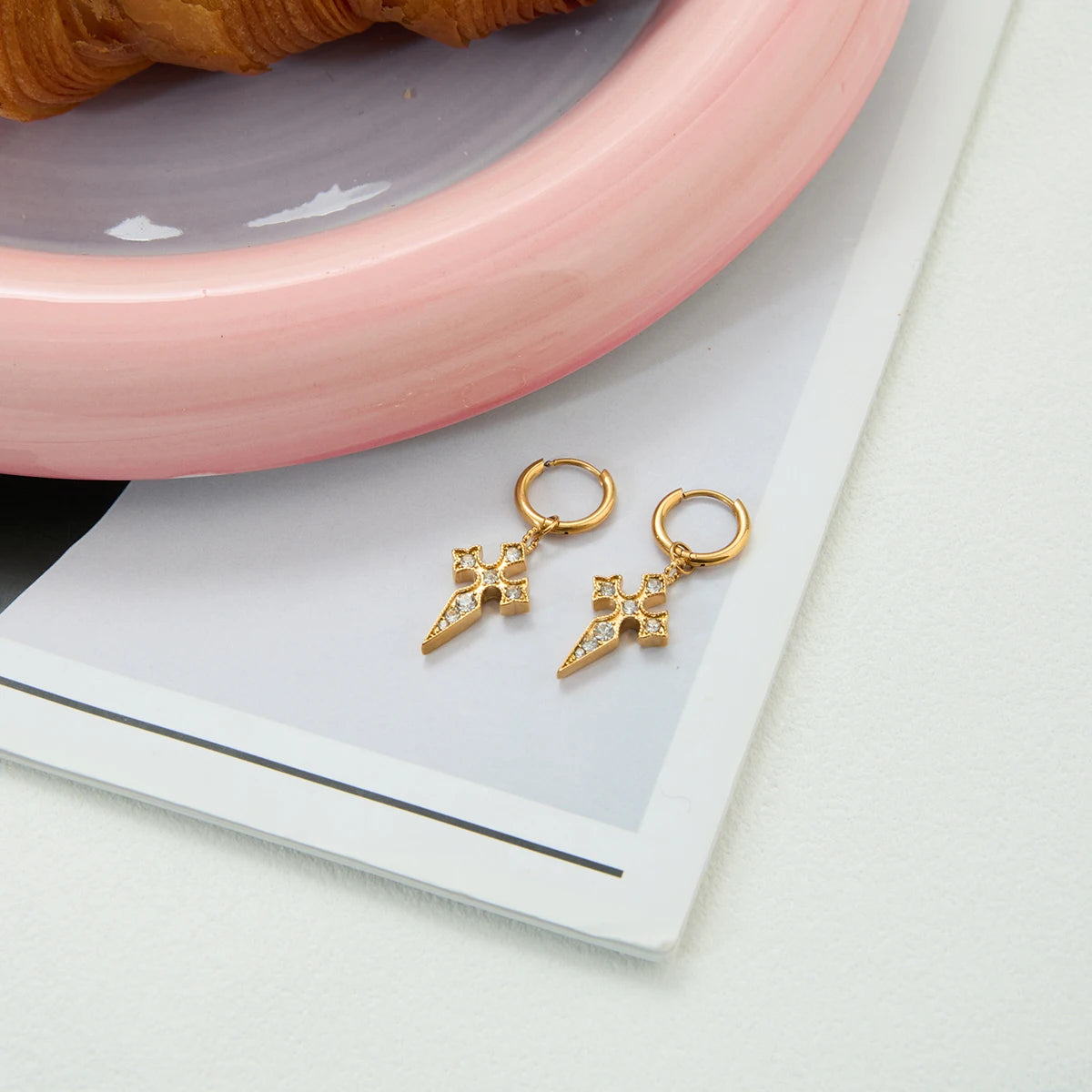 Classic Crystal Cross Drop Earrings